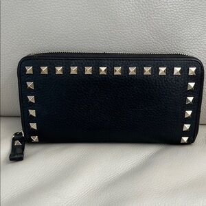Valentino Black Rockstud Zip Around Wallet
